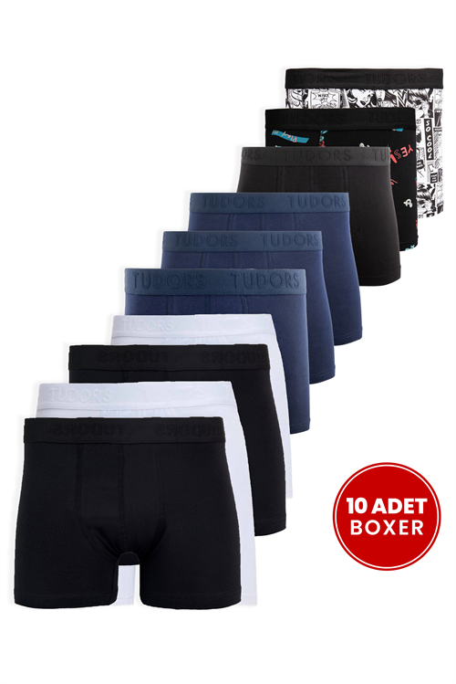 Erkek 10lu Likralı Pamuklu Esnek Kumaş Premium Seri Boxer