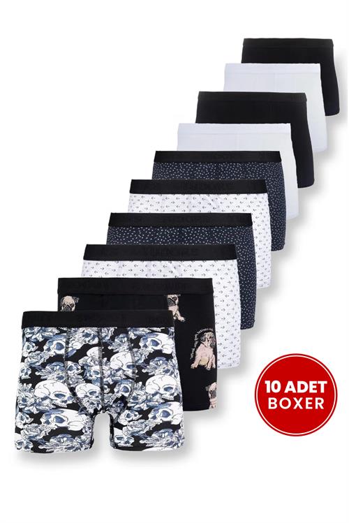 Erkek 10lu Likralı Pamuklu Esnek Kumaş Premium Seri Boxer