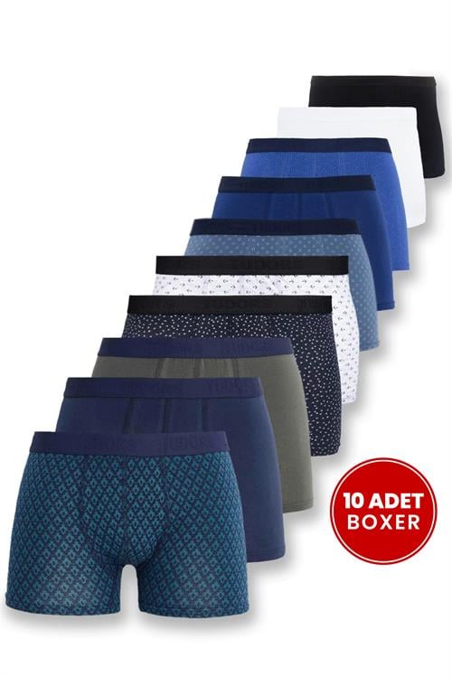 Erkek 10lu Likralı Pamuklu Esnek Kumaş Premium Seri Boxer