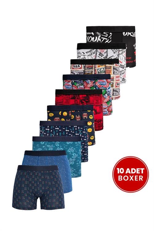 Erkek 10lu Likralı Pamuklu Esnek Kumaş Premium Seri Boxer