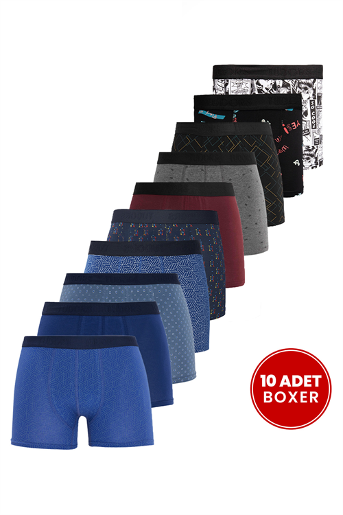 Erkek 10lu Likralı Pamuklu Esnek Kumaş Premium Seri Boxer