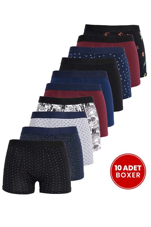 Erkek 10lu Likralı Pamuklu Esnek Kumaş Premium Seri Boxer