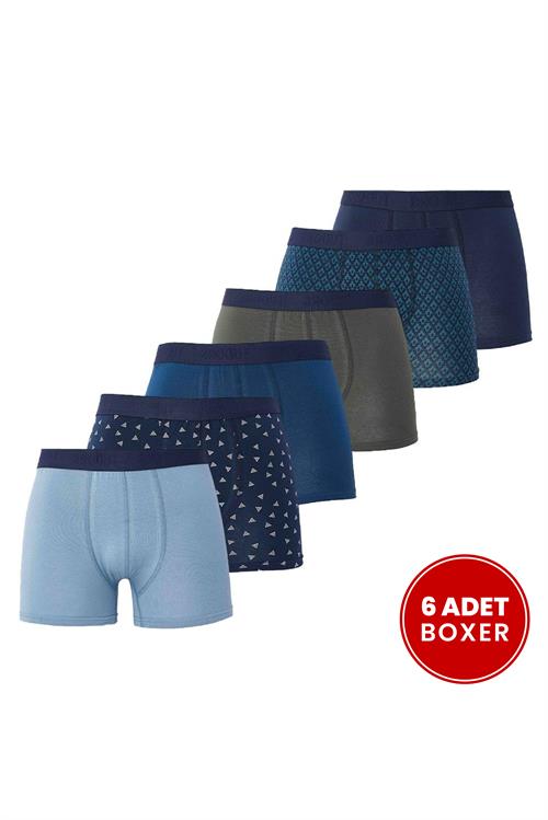 Erkek 6lı Pamuklu Likralı Esnek Kumaş Premium Seri Boxer