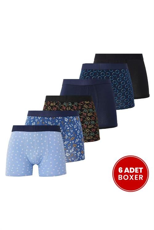 Erkek 6lı Pamuklu Likralı Esnek Kumaş Premium Seri Boxer