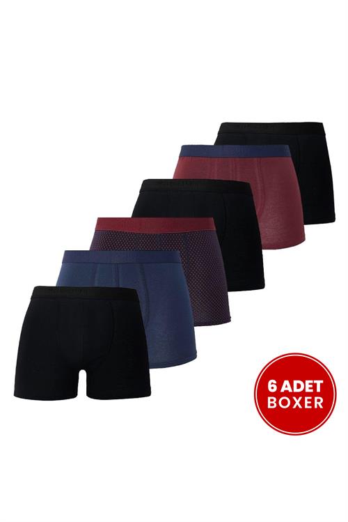 Erkek 6lı Pamuklu Likralı Esnek Kumaş Premium Seri Boxer