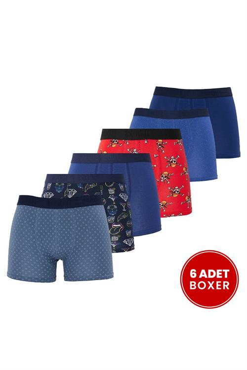 Erkek 6lı Pamuklu Likralı Esnek Kumaş Premium Seri Boxer