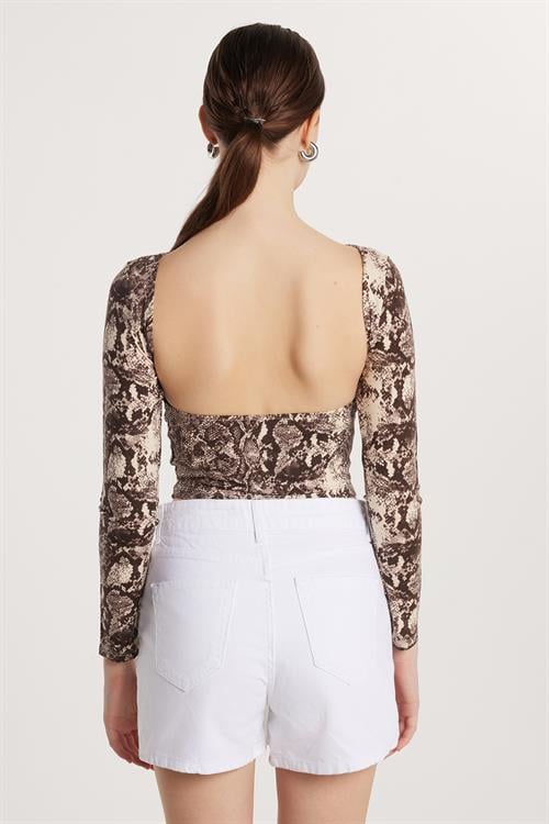 Kadın Slim Fit Viskon Balerin Yaka Bluz