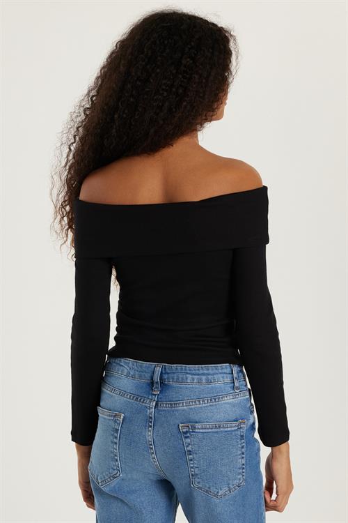 Kadın Slim Fit Modal Kumaş Düz Pamuklu Straplez Siyah Bluz