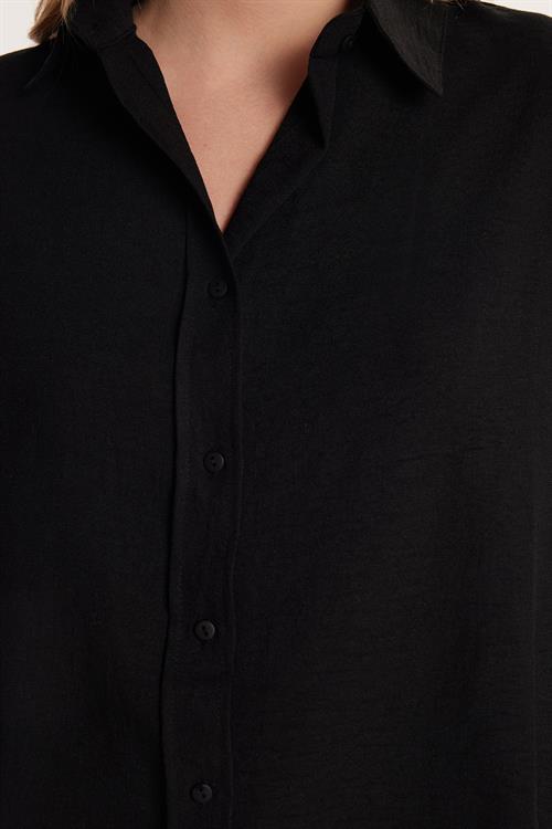 Kadın Slim Fit Dar Kesim Uzun Kollu Klasik Yaka Siyah Gömlek
