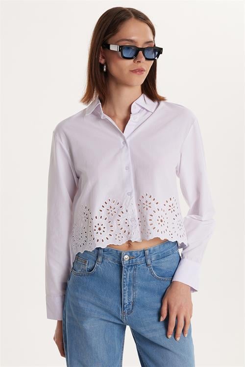 Kadın Slim Fit Dar Kesim Uzun Kollu Beli Detaylı Beyaz Gömlek