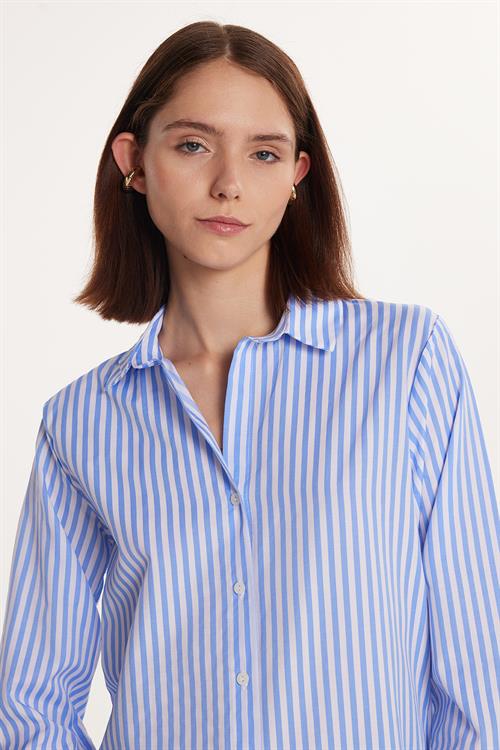 Kadın Slim Fit Dar Kesim Uzun Kollu Çizgili Gömlek
