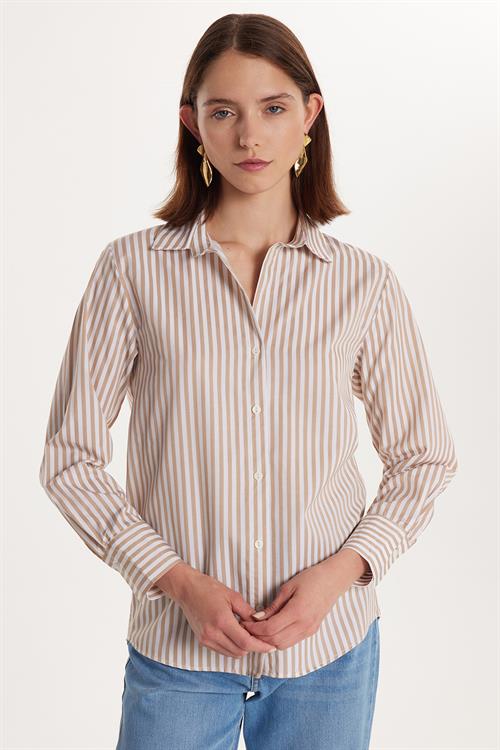 Kadın Slim Fit Dar Kesim Uzun Kollu Çizgili Gömlek