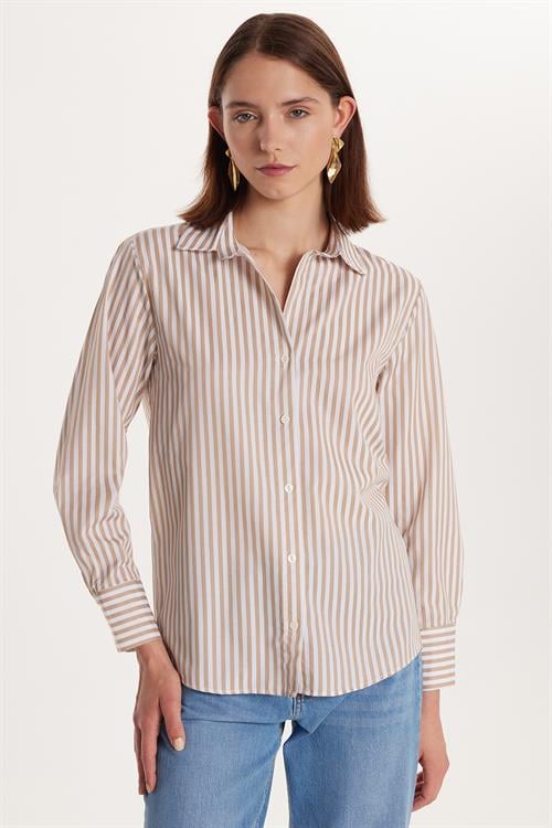 Kadın Slim Fit Dar Kesim Uzun Kollu Çizgili Gömlek