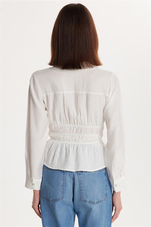 Kadın Standart Fit Büzgülü Bağlamalı Ekru Gömlek
