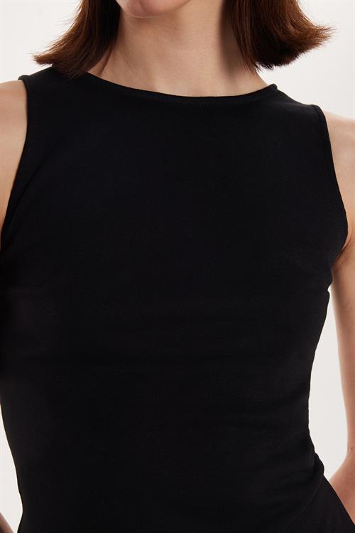 Kadın Modal Kumaş Slim Fit Dar Kesim Bisiklet Yaka Düz Basic Siyah Bluz