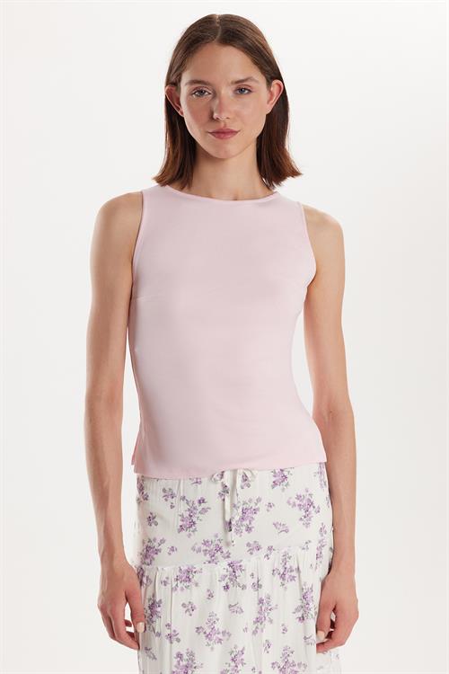 Kadın Modal Kumaş Slim Fit Dar Kesim Bisiklet Yaka Düz Basic Pembe Bluz