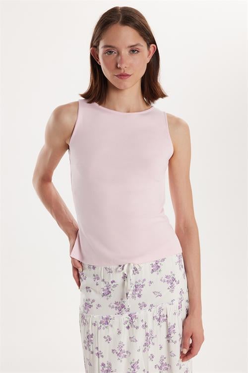 Kadın Modal Kumaş Slim Fit Dar Kesim Bisiklet Yaka Düz Basic Pembe Bluz