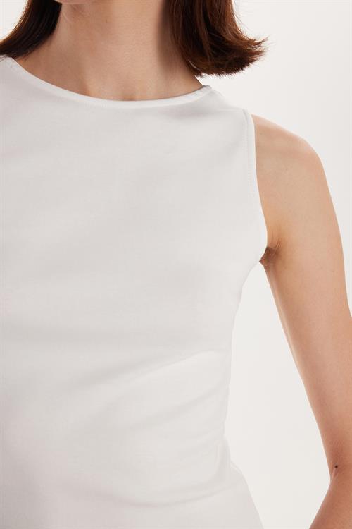 Kadın Modal Kumaş Slim Fit Dar Kesim Bisiklet Yaka Düz Basic Ekru Bluz