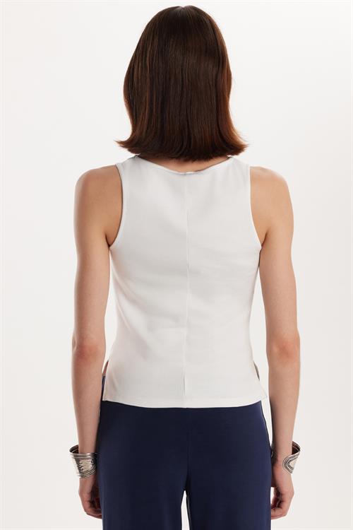 Kadın Modal Kumaş Slim Fit Dar Kesim Bisiklet Yaka Düz Basic Ekru Bluz