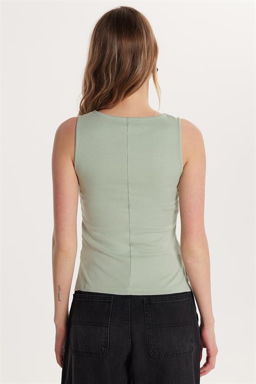 Kadın Modal Kumaş Slim Fit Dar Kesim Bisiklet Yaka Düz Basic Mint Bluz