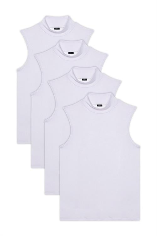 Kadın 4lü Paket Beyaz Regular Fit Viskon Kumaş Balıkçı Yaka Sıfır Kol Bluz