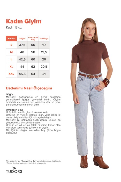 Kadın Standart Fit Kısa Kollu Yarım Balıkçı Yaka Kahverengi Bluz