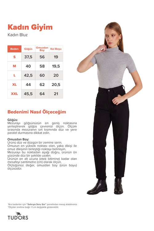 Kadın Standart Fit Kısa Kollu Yarım Balıkçı Yaka Gri Bluz