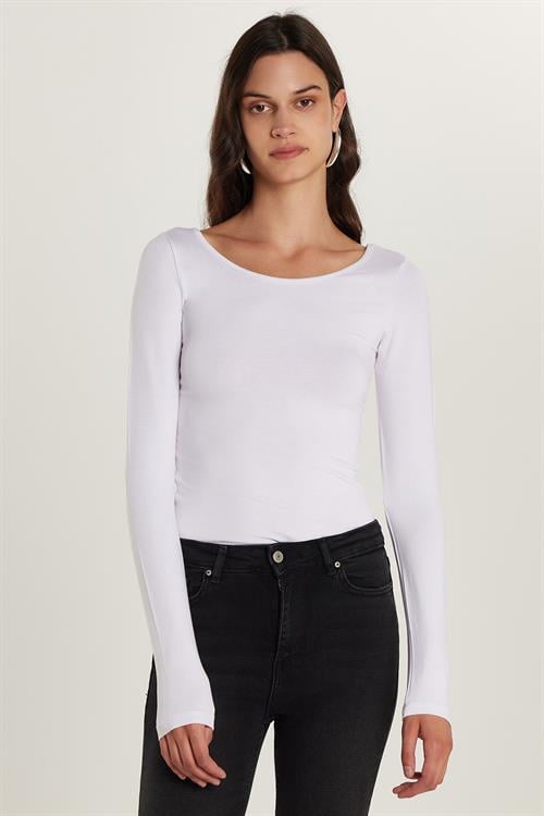 Kadın Slim Fit Dar Kesim Uzun Kollu Viskon Beyaz Bluz