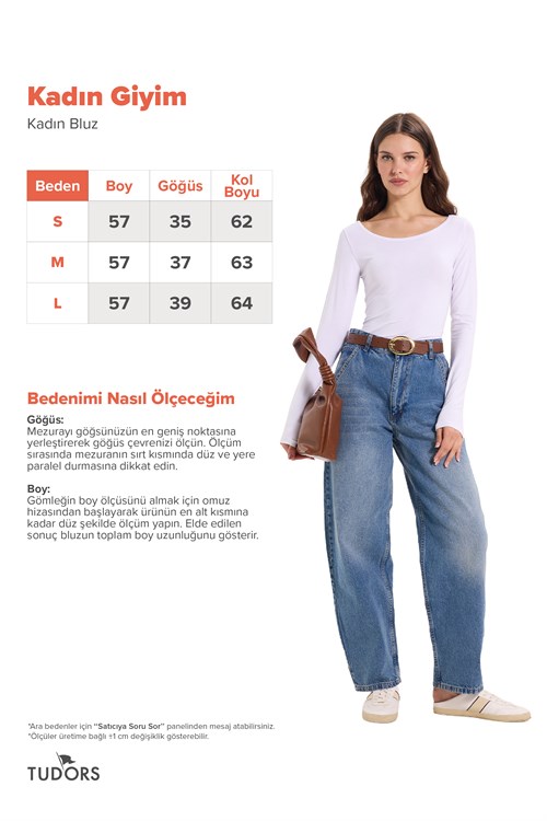 Kadın Slim Fit Dar Kesim Uzun Kollu Viskon Beyaz Bluz