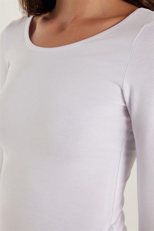 Kadın Slim Fit Dar Kesim Uzun Kollu Viskon Beyaz Bluz