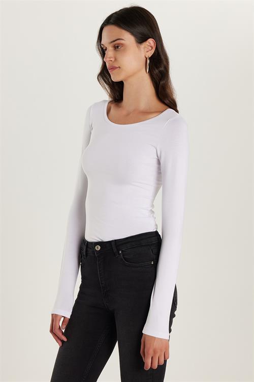 Kadın Slim Fit Dar Kesim Uzun Kollu Viskon Beyaz Bluz