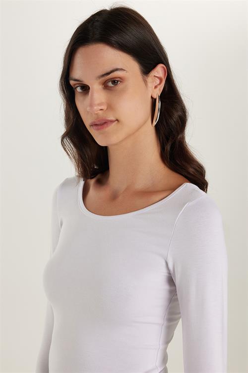 Kadın Slim Fit Dar Kesim Uzun Kollu Viskon Beyaz Bluz