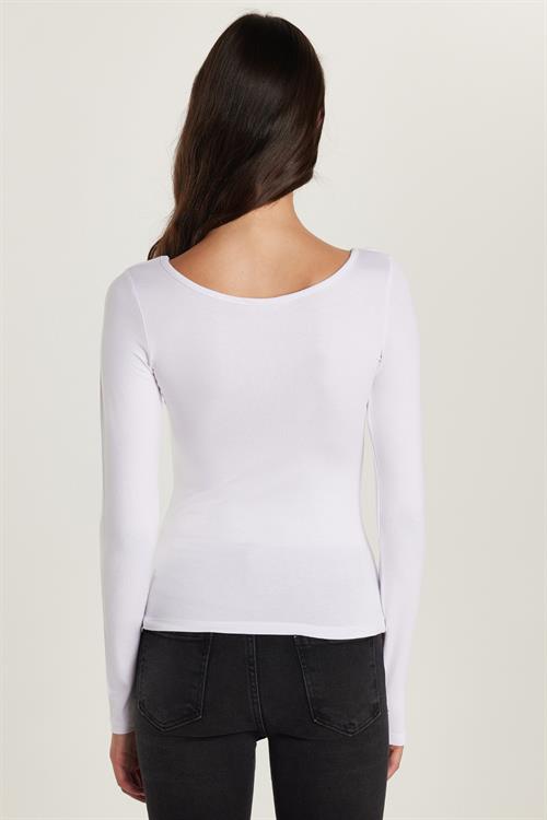 Kadın Slim Fit Dar Kesim Uzun Kollu Viskon Beyaz Bluz
