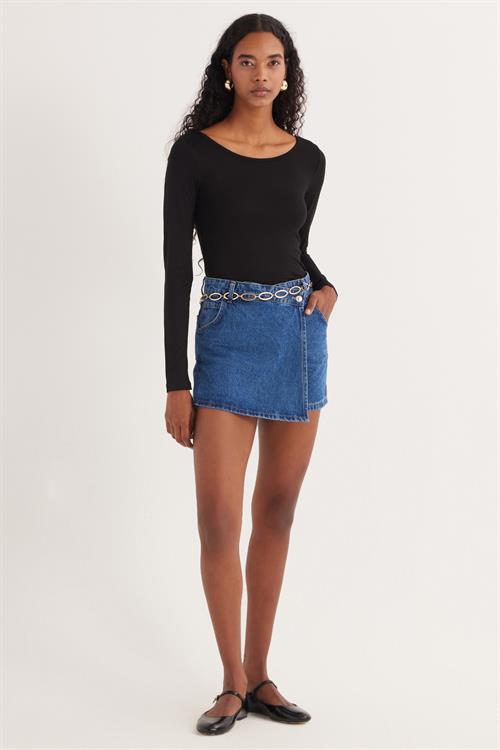 Kadın Slim Fit Dar Kesim Uzun Kollu Viskon Siyah Bluz