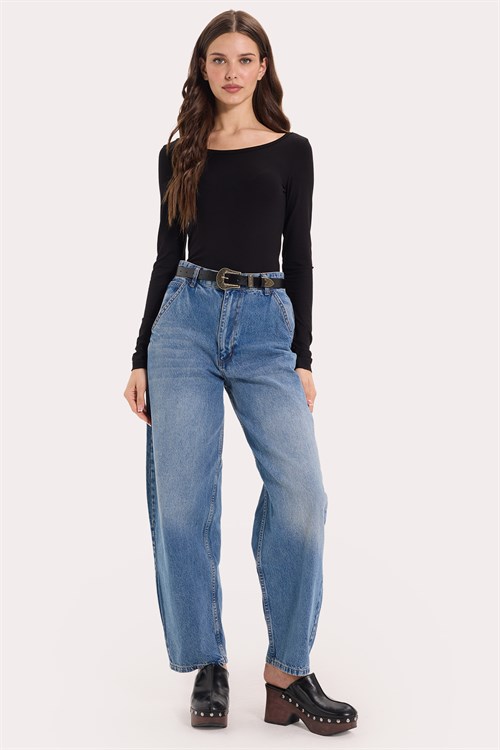 Kadın Slim Fit Dar Kesim Uzun Kollu Viskon Siyah Bluz