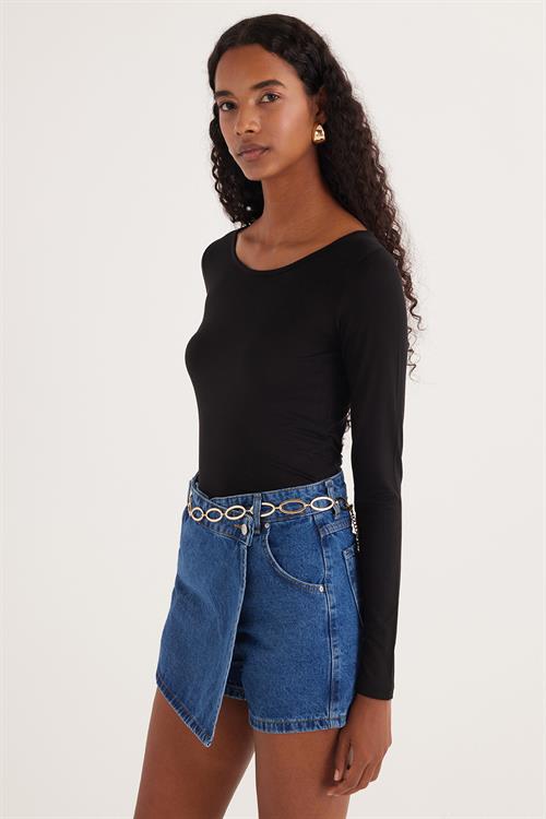 Kadın Slim Fit Dar Kesim Uzun Kollu Viskon Siyah Bluz
