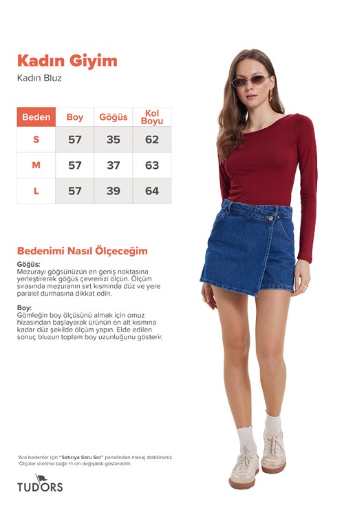 Kadın Slim Fit Dar Kesim Uzun Kollu Viskon Bordo Bluz