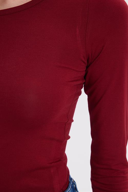 Kadın Slim Fit Dar Kesim Uzun Kollu Viskon Bordo Bluz