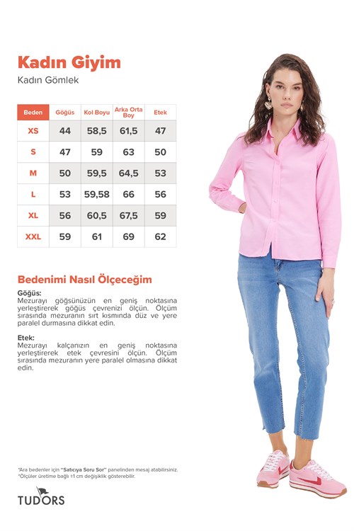 Kadın Slim Fit Dar Kesim Uzun Kollu Pamuklu Vücuda Oturan Dokulu Pembe Basic Gömlek