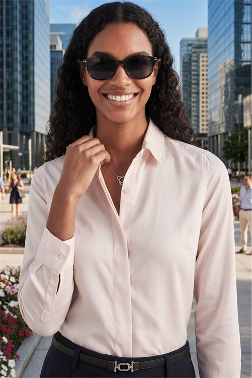 Kadın Slim Fit Dar Kesim Vucüda Oturan Uzun Kollu Gizli Düğme Detaylı Taş Basic Gömlek