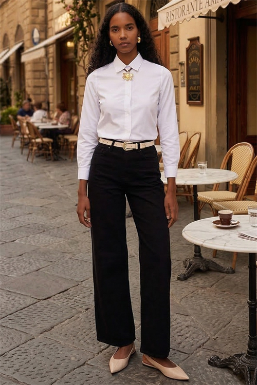 Kadın Slim Fit Dar Kesim Vücuda Oturan Uzun Kollu Beyaz Basic Gömlek