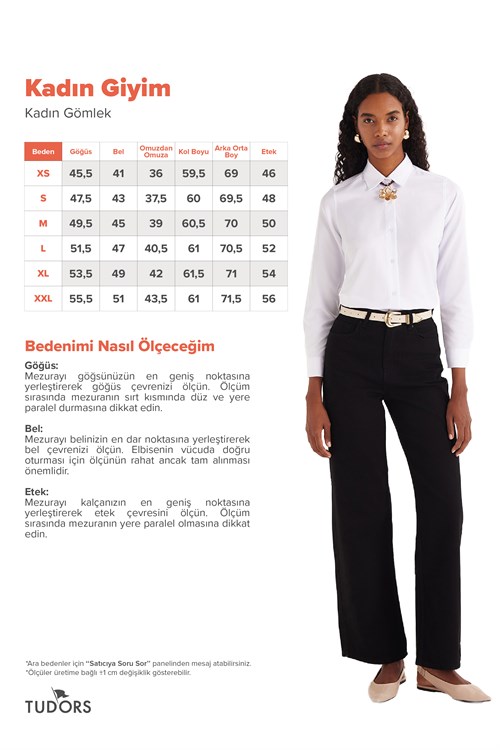 Kadın Slim Fit Dar Kesim Vücuda Oturan Uzun Kollu Beyaz Basic Gömlek