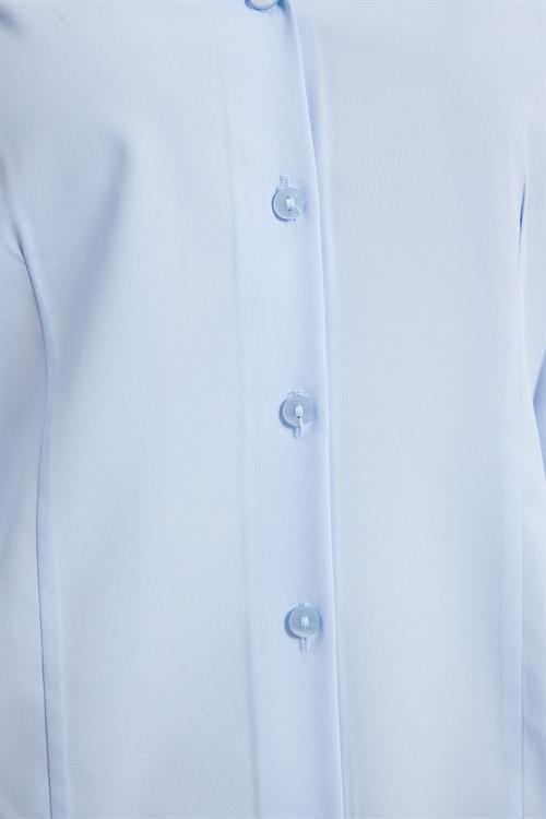 Kadın Slim Fit Dar Kesim Pensli Vucüda Oturan Klasik Yaka Uzun Kollu Likralı Mavi Gömlek
