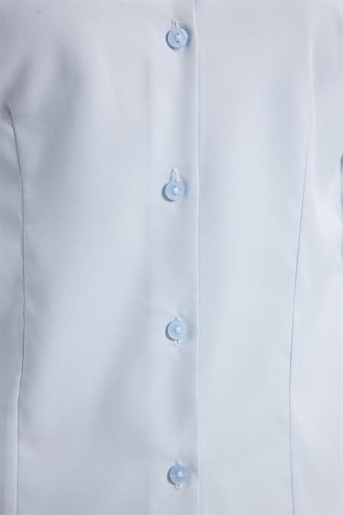 Kadın Slim Fit Dar Kesim Pensli Vucüda Oturan Klasik Yaka Uzun Kollu Likralı Mavi Gömlek