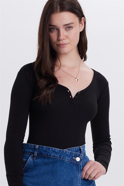Kadın Slim Fit Dar Kesim Pamuklu V Yaka Siyah Bluz