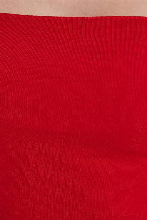 Kadın Slim Fit Dar Kesim Pamuklu Straplez Kırmızı Bluz