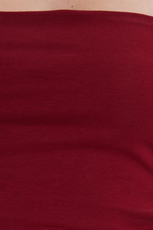 Kadın Slim Fit Dar Kesim Pamuklu Straplez Bordo  Bluz
