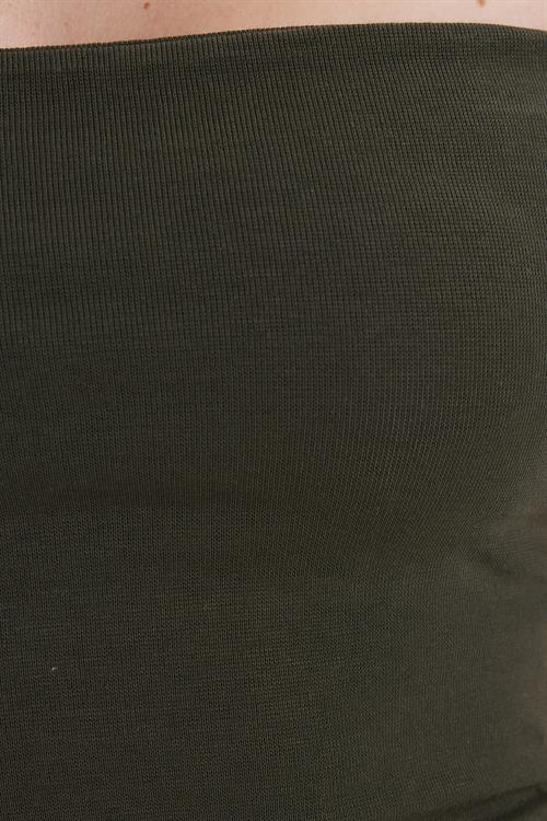 Kadın Slim Fit Dar Kesim Pamuklu Straplez Haki Bluz