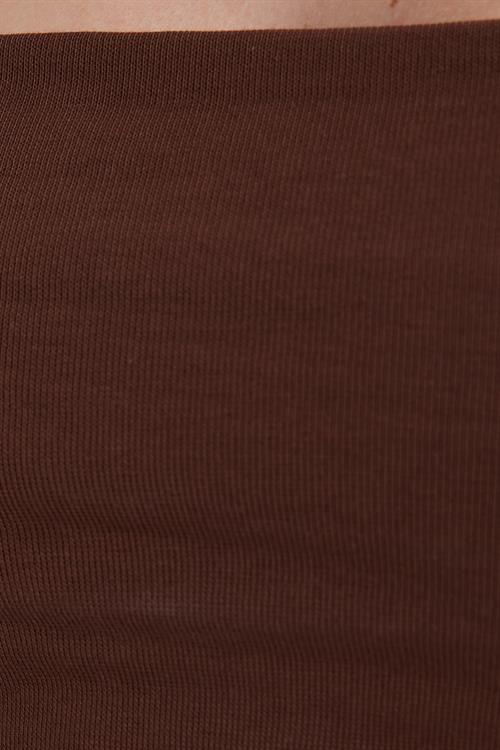 Kadın Slim Fit Dar Kesim Pamuklu Straplez Koyu Kahve Bluz