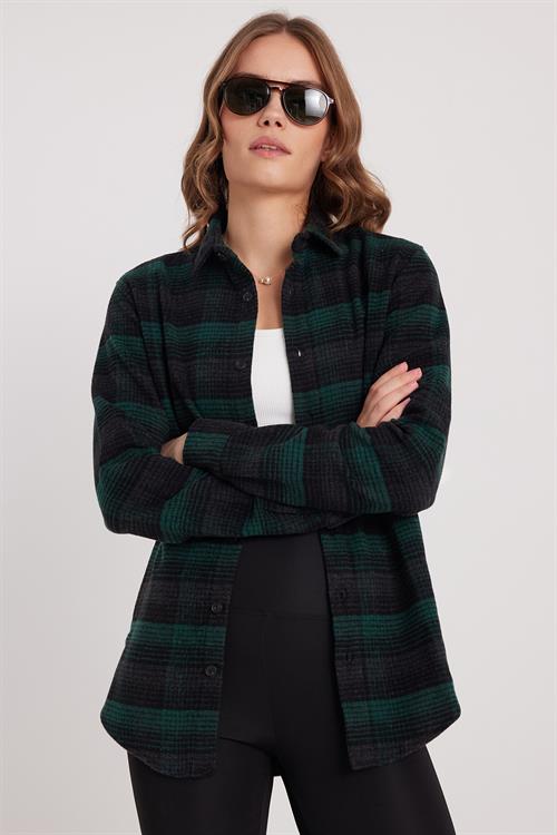 Kadın Slim Fit Dar Kesim Oduncu Kareli Kışlık Gömlek